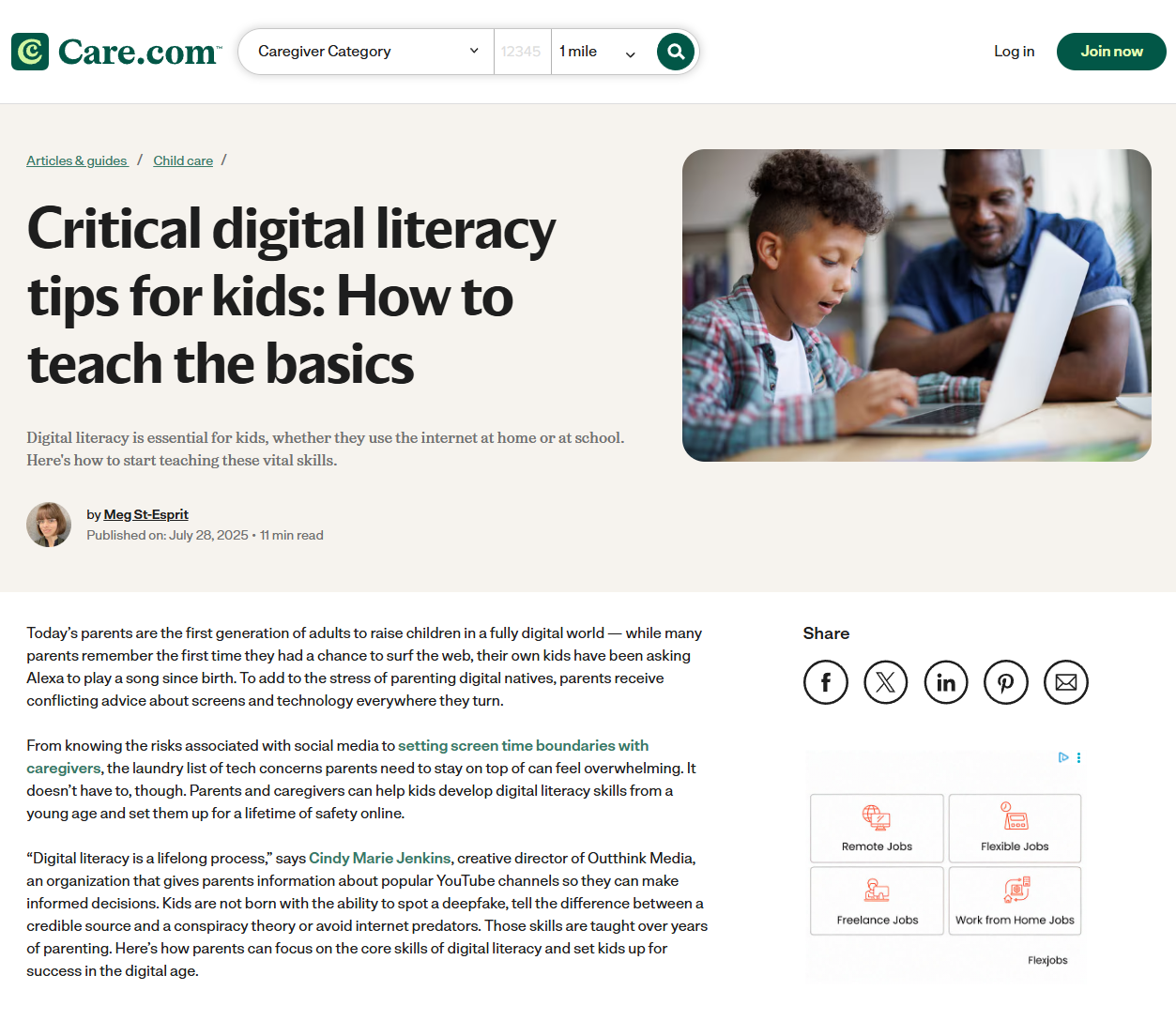 Digital Literacy tips for families at Care.com