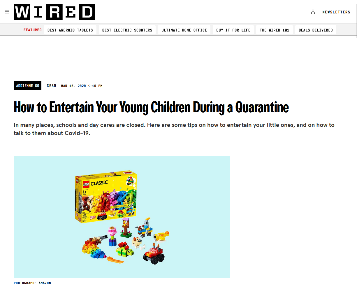 WIRED March 15, 2020: How to entertain your young children during a quarantine